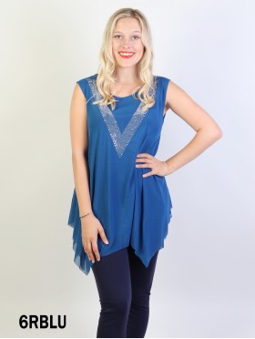 Rhinestone "V" Print Chiffon Tops